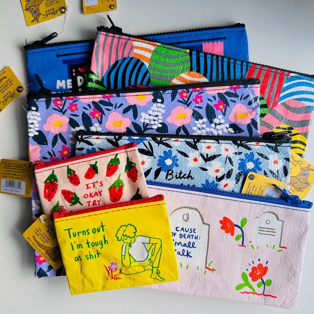 Bundle of Seven (7) Blue Q Recycled Zipper Pouches